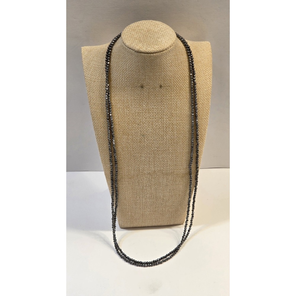 Vintage Extra Long HematiteBead Necklace Sterling Silver Clasp 54"